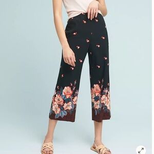 Anthropologie Black Floral Wide-Leg Pants 19